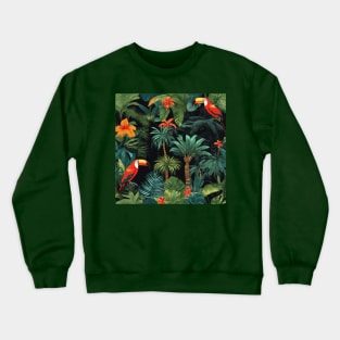 Tropical Rainforest with Banana Trees Palm Trees and Toucans Crewneck Sweatshirt